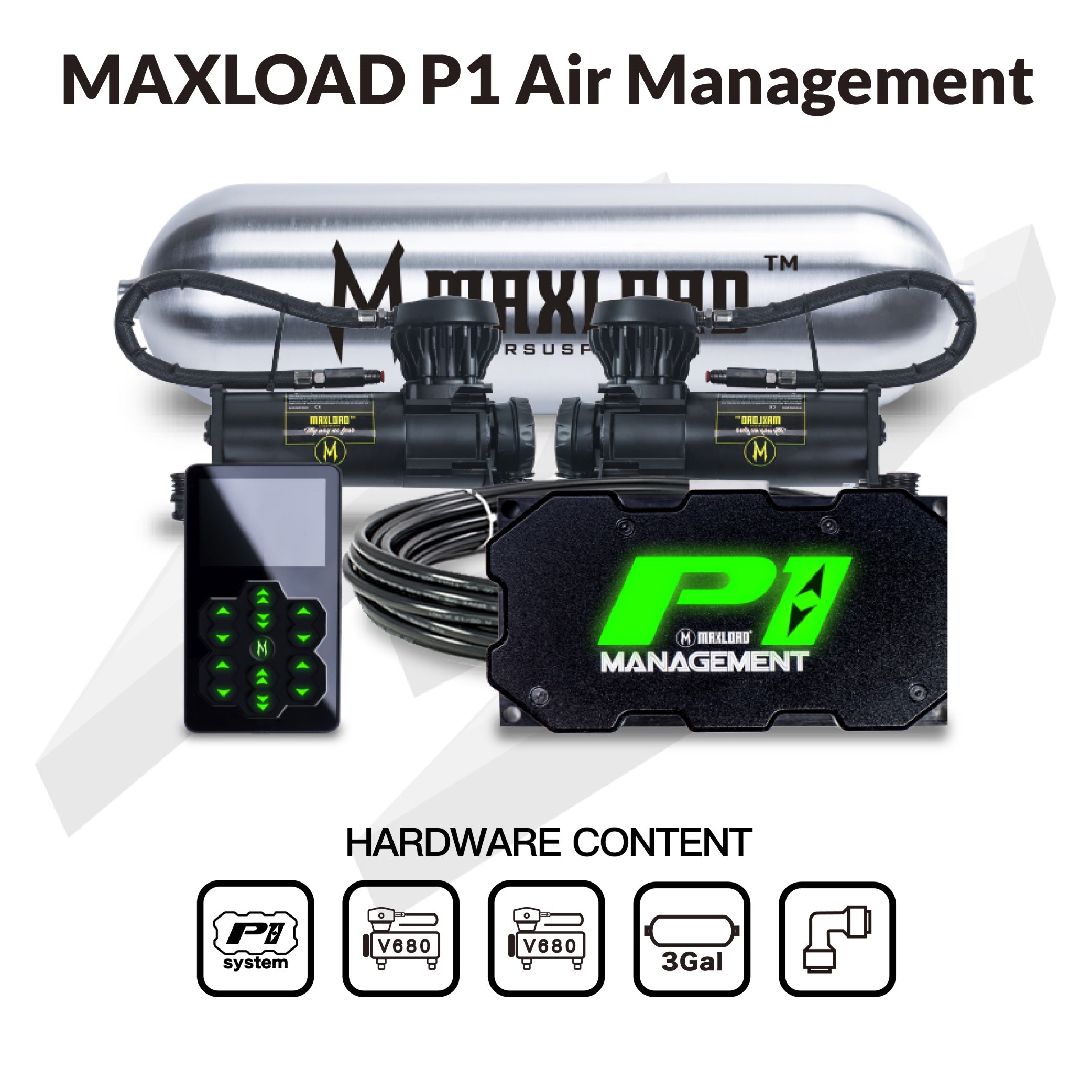 Gestión de aire MAXLOAD P1 con V680 dual y tanque de 5 galones 